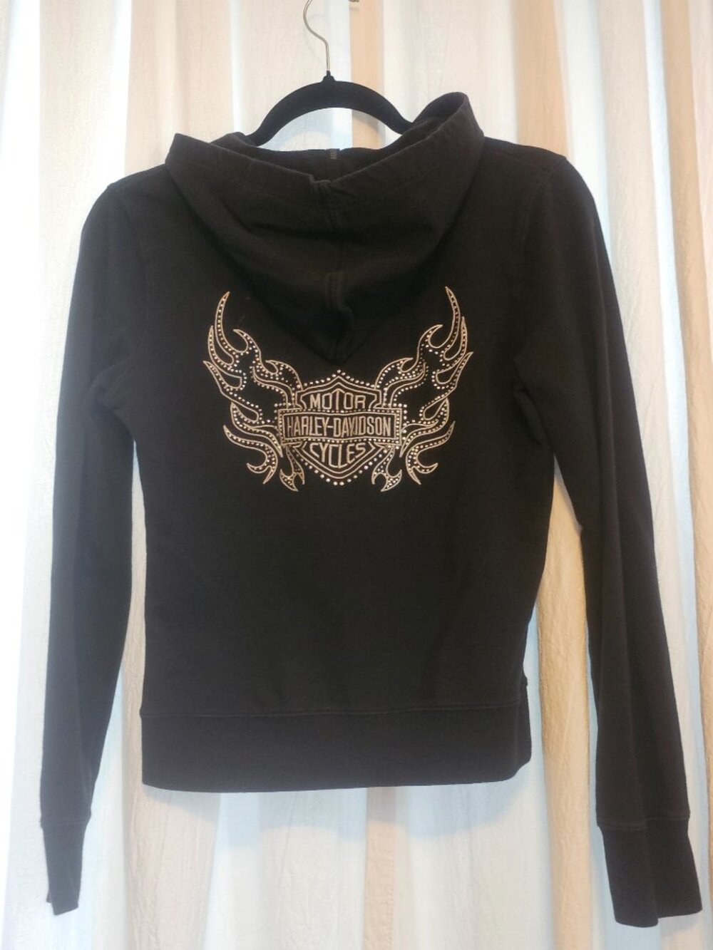 Harley Davidson Womens S Rhinestone Bling Flame Full Zip Hoodie Black - Picture 6 of 6